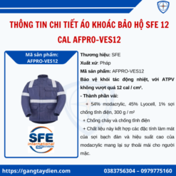Áo khoác bảo hộ SFE 12 cal, áo chống hồ quang điện, áo bảo hộ hồ quang, áo cách điện 12cal, quần áo hồ quang điện penta regelrex, 12cal, eco3d,