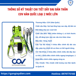 Dây Đai Bán Thân COV Hàn Quốc Loại 2 Móc, dây đai an toàn COV, dây đai bán thân 2 móc, dây đai an toàn Hàn Quốc, dây đai an toàn cho điện lực, dây đai an toàn thợ điện, dây đai an toàn có móc lớn, dây an toàn nửa thân giá tốt, dây đai an toàn đạt chuẩn, dây đai bảo hộ lao động, dây an toàn chống rơi, bảo hộ điện eco3d, eco3d,